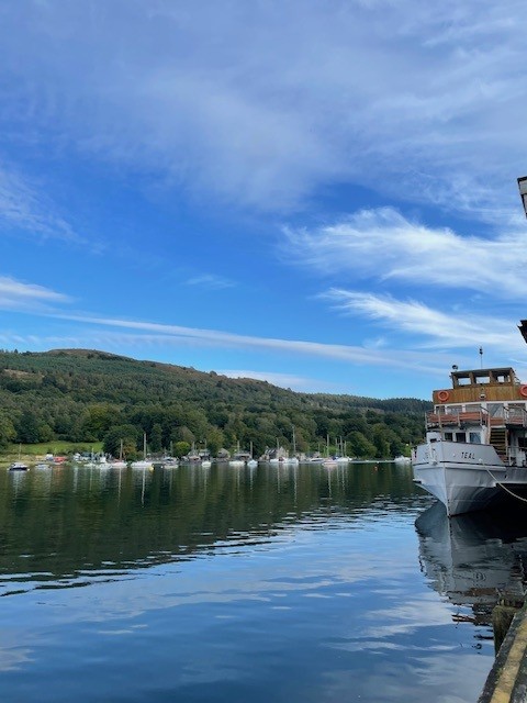 Boats sitting at Lake Windermere at Lakeside, the end of the West Windermere Way walk