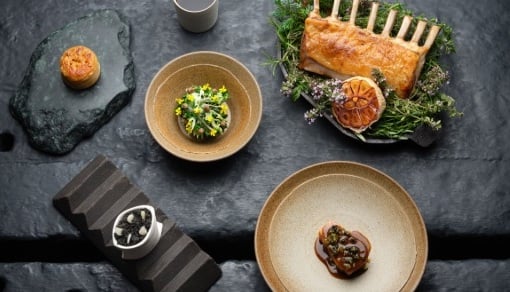 Michelin starred Food on a table from L'Enclume in the Lake District