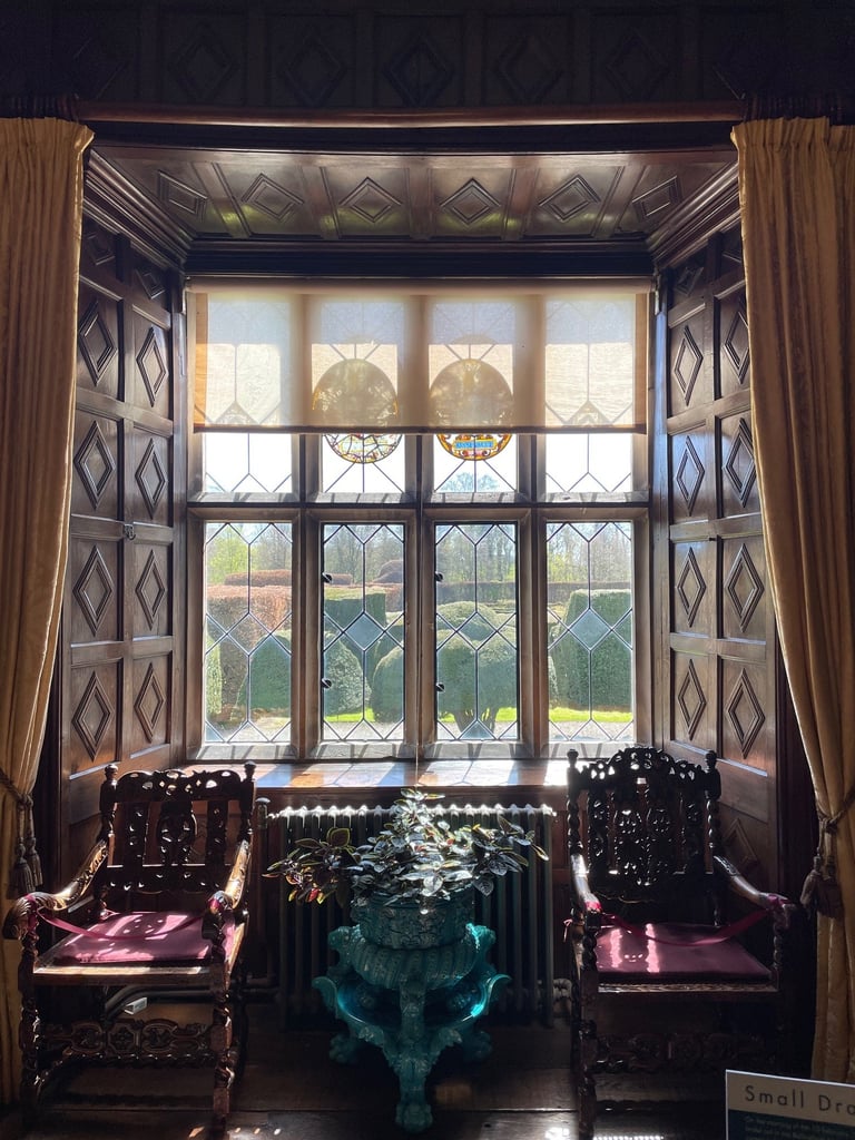 View from Levens Hall from the drawimg room out on to the Topiary gardens.