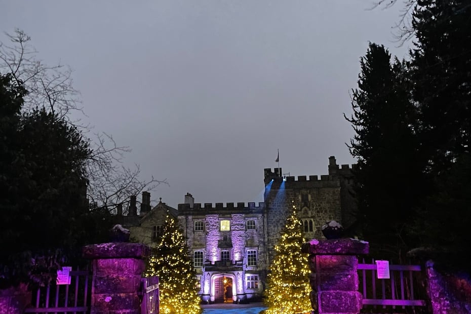 Sizergh Castle christmas trees as part of the Winter Lights festival in the Lake District