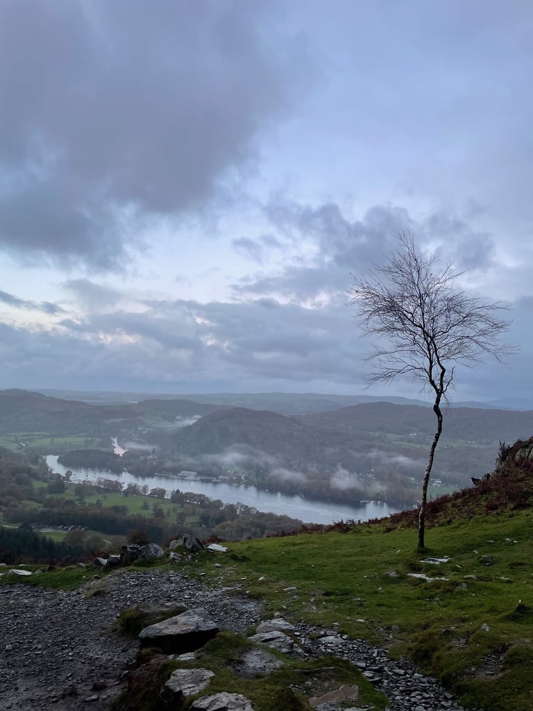 Gummer's how walk on the way down looking out over Lake Windermere in the Lake District