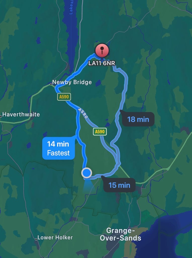 Map of the drive to Gummer's HOw from The Pheasant Lodge