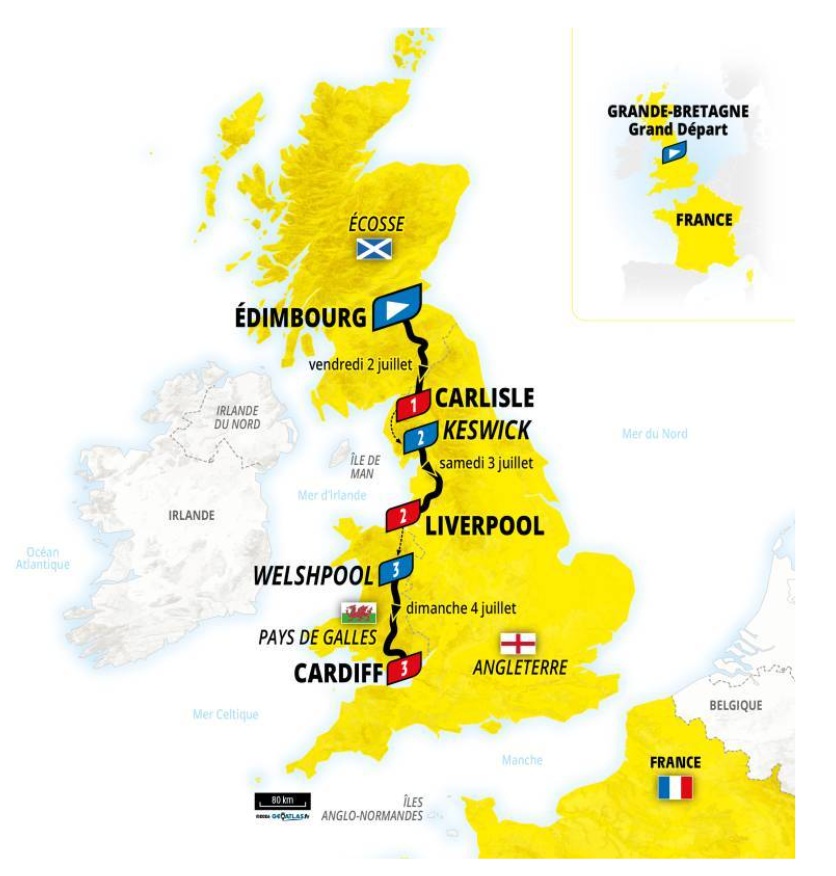Map from the Tour De France Official Website showing the route the cyclists will take