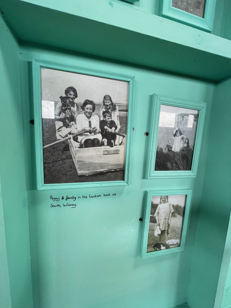 The Hide at the South Walney Nature reserve with information about Peggy Geldart