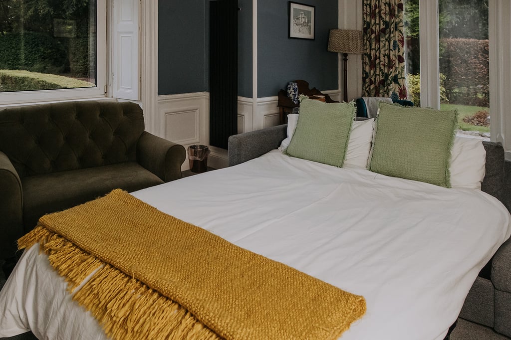 The sofa bed in the Pheasant Lodge lounge